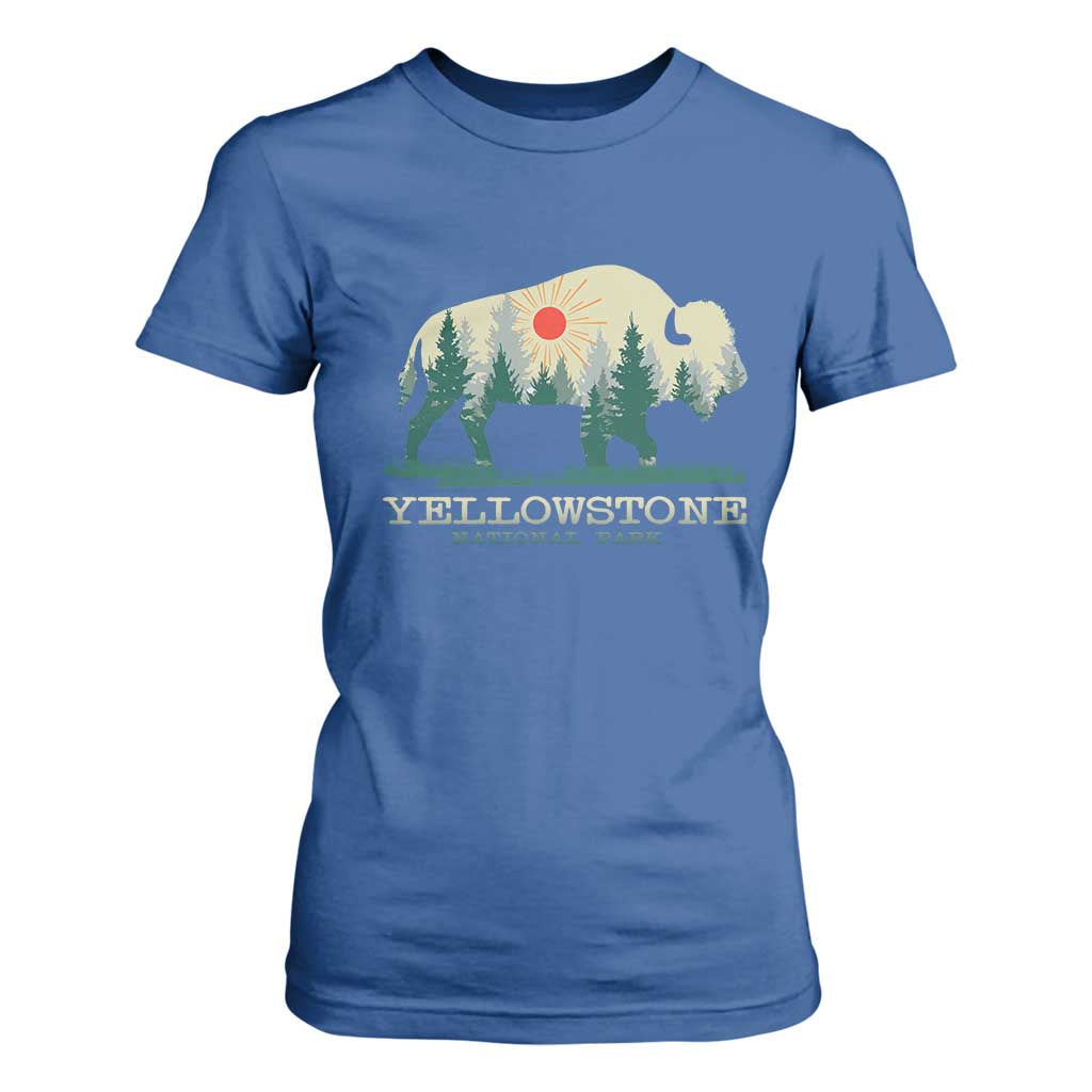 Yellowstone National Park T Shirt For Women Bison Nature Wildlife Outdoor Hiking Camping Forest TS10 Royal Blue Print Your Wear