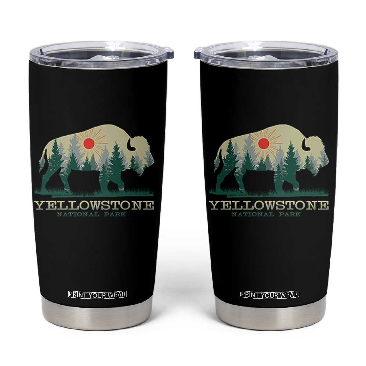 Yellowstone National Park Tumbler Cup Bison Nature Wildlife Outdoor Hiking Camping Forest TS10 Black Print Your Wear