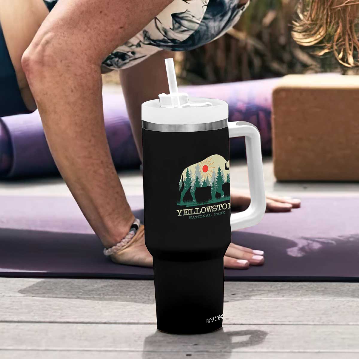Yellowstone National Park Tumbler With Handle Bison Nature Wildlife Outdoor Hiking Camping Forest TS10 Print Your Wear