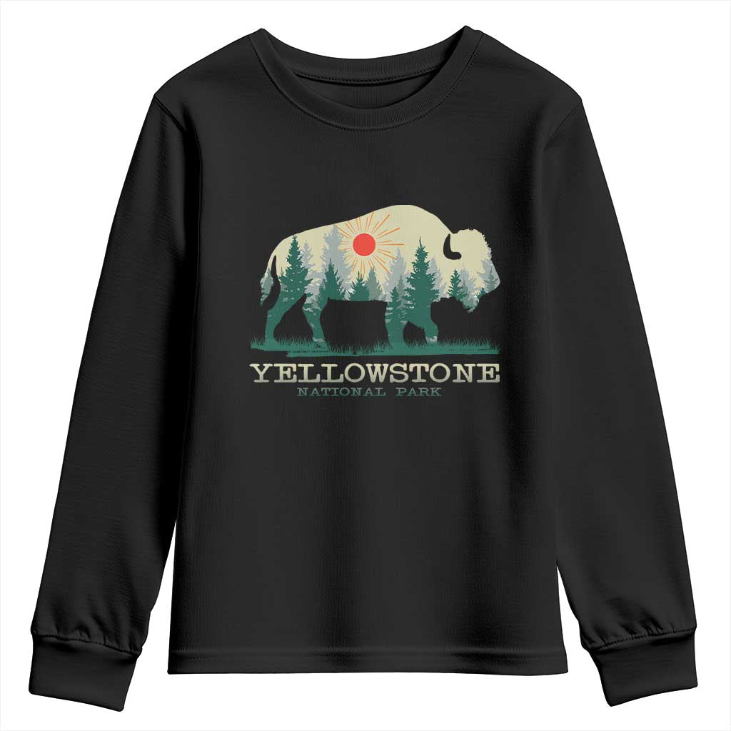 Yellowstone National Park Youth Sweatshirt Bison Nature Wildlife Outdoor Hiking Camping Forest TS10 Black Print Your Wear