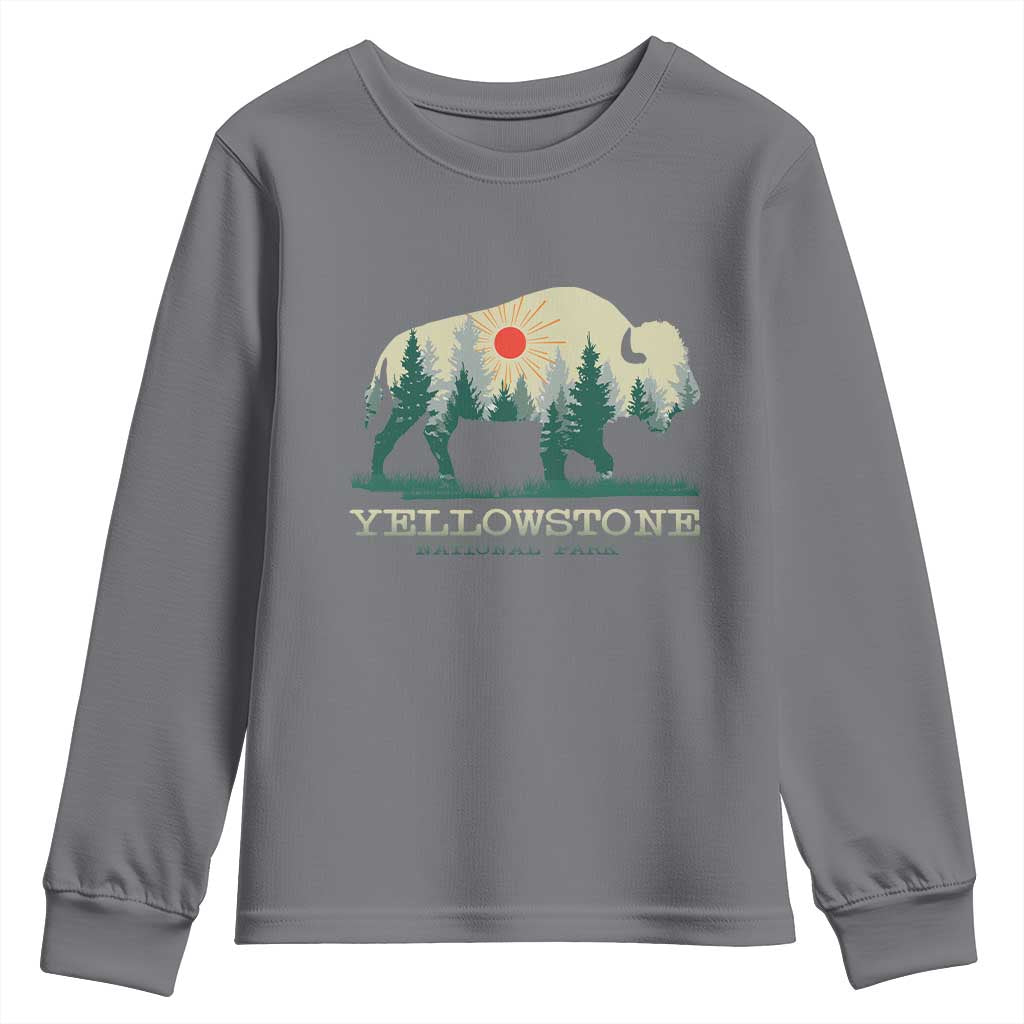 Yellowstone National Park Youth Sweatshirt Bison Nature Wildlife Outdoor Hiking Camping Forest TS10 Charcoal Print Your Wear