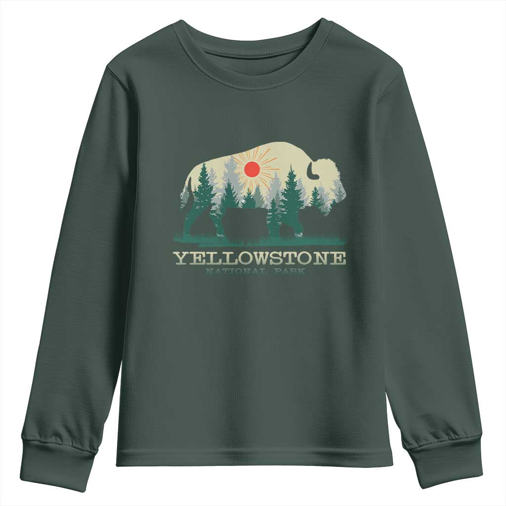 Yellowstone National Park Youth Sweatshirt Bison Nature Wildlife Outdoor Hiking Camping Forest TS10 Dark Forest Green Print Your Wear