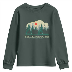 Yellowstone National Park Youth Sweatshirt Bison Nature Wildlife Outdoor Hiking Camping Forest TS10 Dark Forest Green Print Your Wear