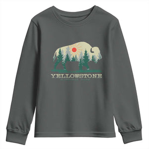 Yellowstone National Park Youth Sweatshirt Bison Nature Wildlife Outdoor Hiking Camping Forest TS10 Dark Heather Print Your Wear