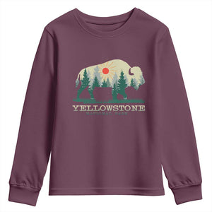 Yellowstone National Park Youth Sweatshirt Bison Nature Wildlife Outdoor Hiking Camping Forest TS10 Maroon Print Your Wear