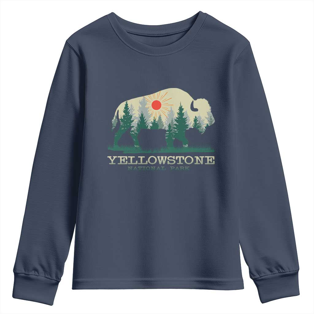 Yellowstone National Park Youth Sweatshirt Bison Nature Wildlife Outdoor Hiking Camping Forest TS10 Navy Print Your Wear