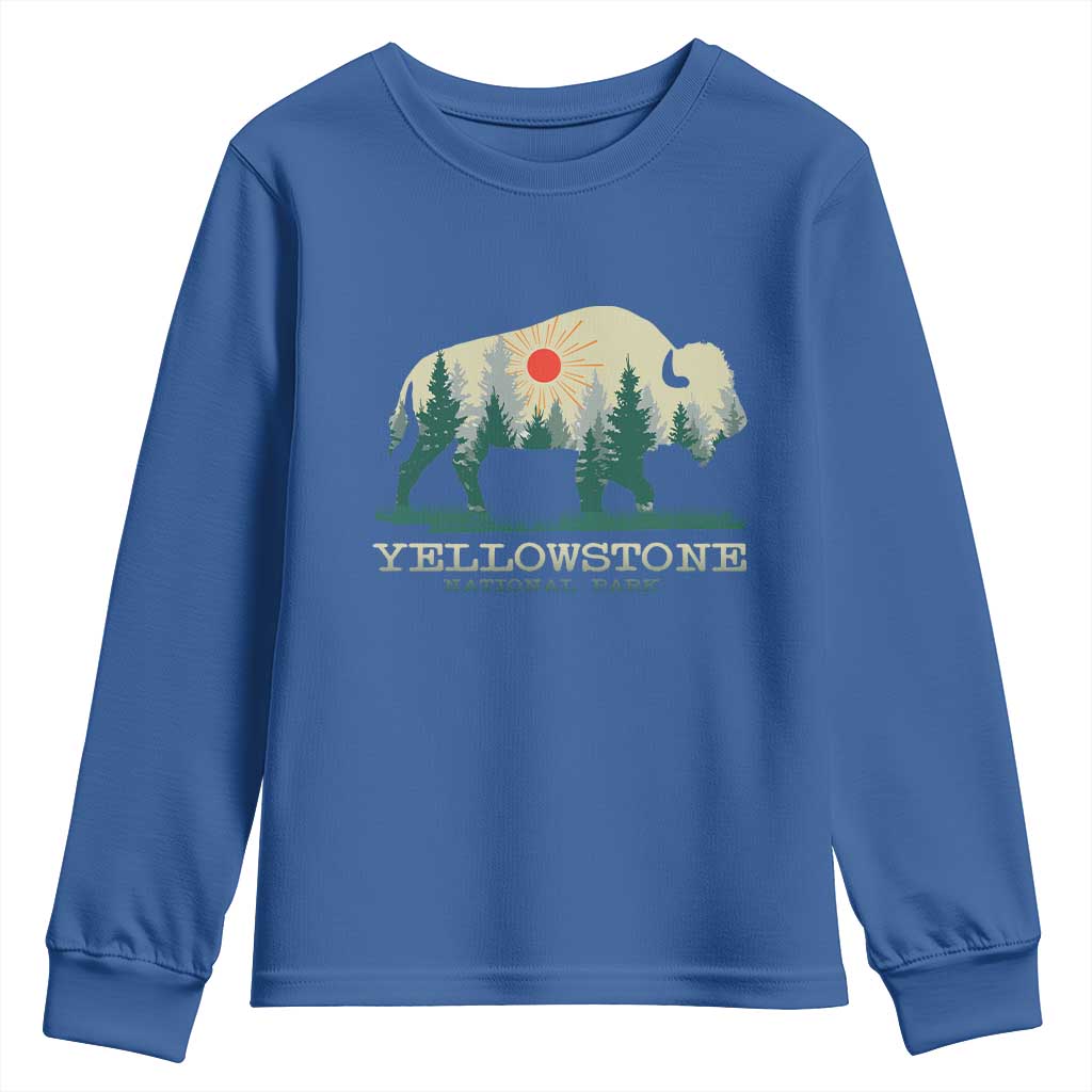 Yellowstone National Park Youth Sweatshirt Bison Nature Wildlife Outdoor Hiking Camping Forest TS10 Royal Blue Print Your Wear