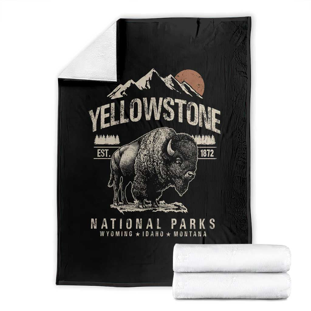 Vintage Yellowstone National Park Throw Blanket Retro Bison Nature Wildlife Forest TS10 Black Print Your Wear