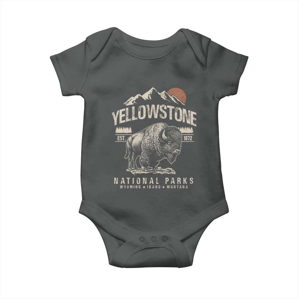 Vintage Yellowstone National Park Baby Onesie Retro Bison Nature Wildlife Forest TS10 Dark Heather Print Your Wear