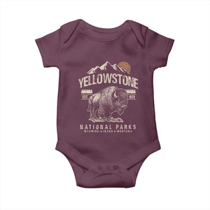 Vintage Yellowstone National Park Baby Onesie Retro Bison Nature Wildlife Forest TS10 Maroon Print Your Wear