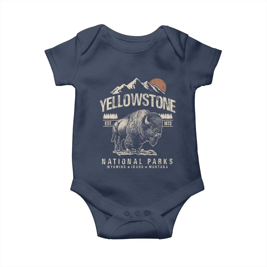 Vintage Yellowstone National Park Baby Onesie Retro Bison Nature Wildlife Forest TS10 Navy Print Your Wear