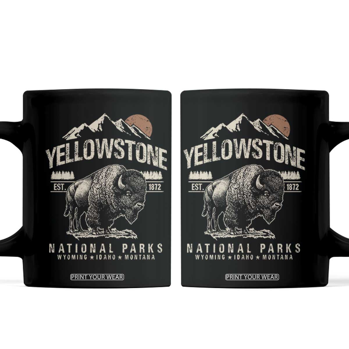 Vintage Yellowstone National Park Coffee Mug Retro Bison Nature Wildlife Forest TS10 Black Print Your Wear