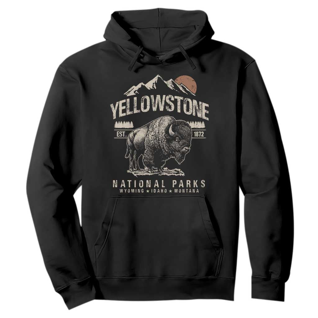 Vintage Yellowstone National Park Hoodie Retro Bison Nature Wildlife Forest TS10 Black Print Your Wear