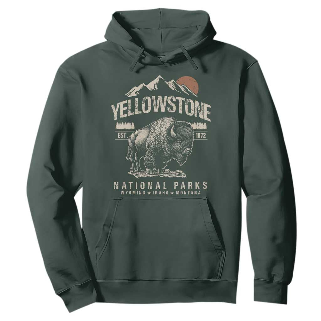 Vintage Yellowstone National Park Hoodie Retro Bison Nature Wildlife Forest TS10 Dark Forest Green Print Your Wear