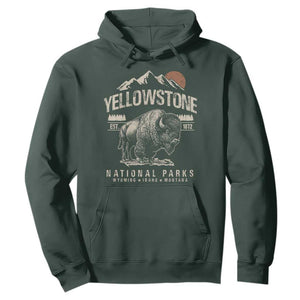 Vintage Yellowstone National Park Hoodie Retro Bison Nature Wildlife Forest TS10 Dark Forest Green Print Your Wear