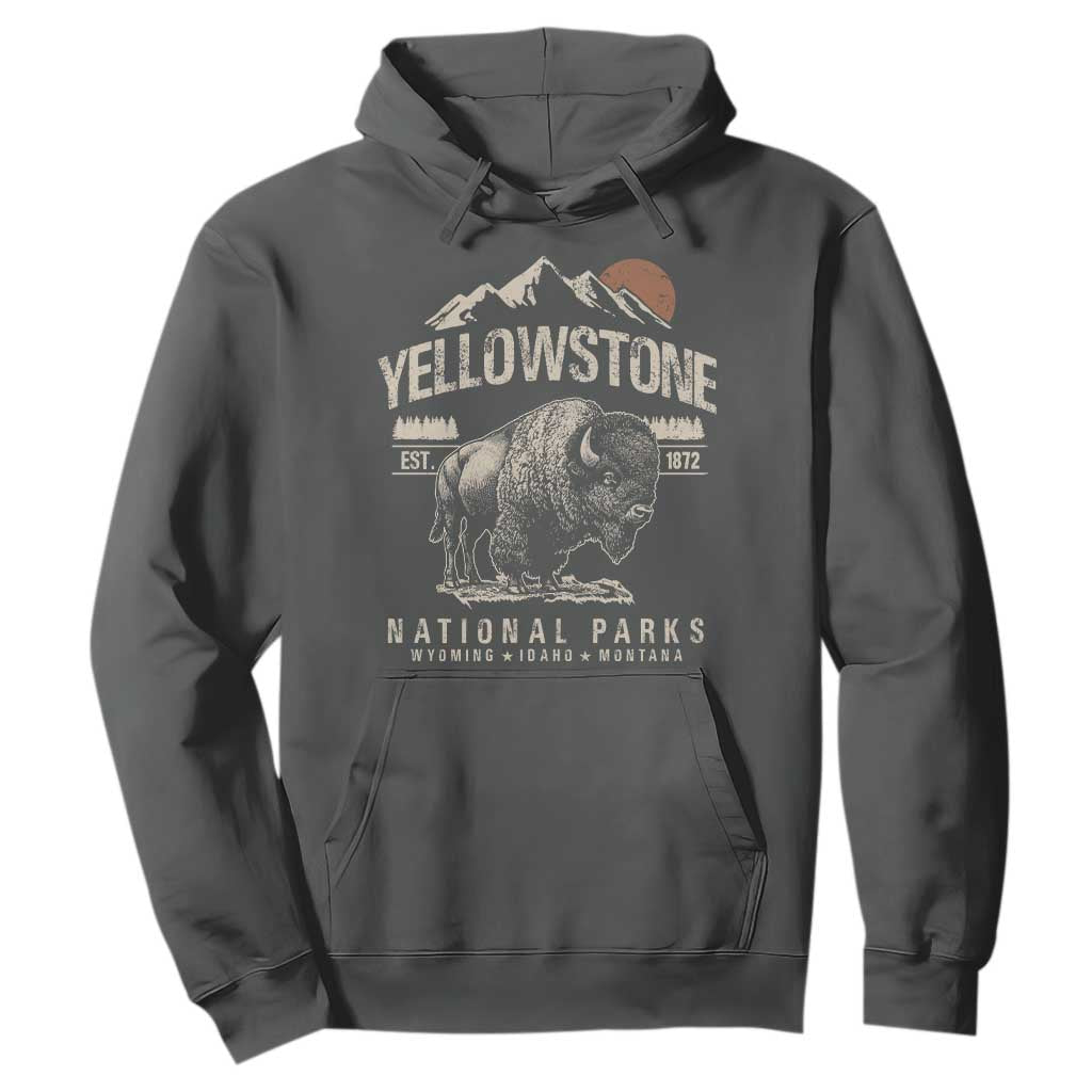 Vintage Yellowstone National Park Hoodie Retro Bison Nature Wildlife Forest TS10 Dark Heather Print Your Wear