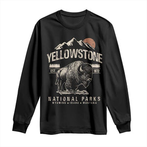 Vintage Yellowstone National Park Long Sleeve Shirt Retro Bison Nature Wildlife Forest TS10 Black Print Your Wear