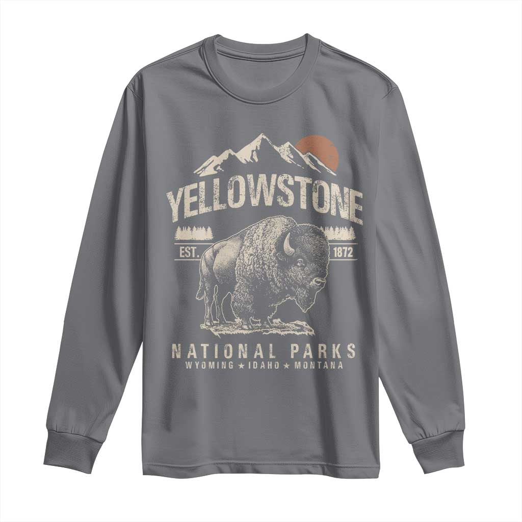 Vintage Yellowstone National Park Long Sleeve Shirt Retro Bison Nature Wildlife Forest TS10 Charcoal Print Your Wear