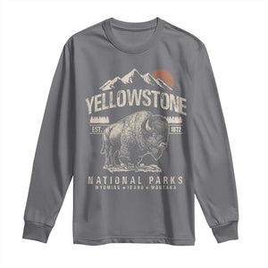 Vintage Yellowstone National Park Long Sleeve Shirt Retro Bison Nature Wildlife Forest TS10 Charcoal Print Your Wear