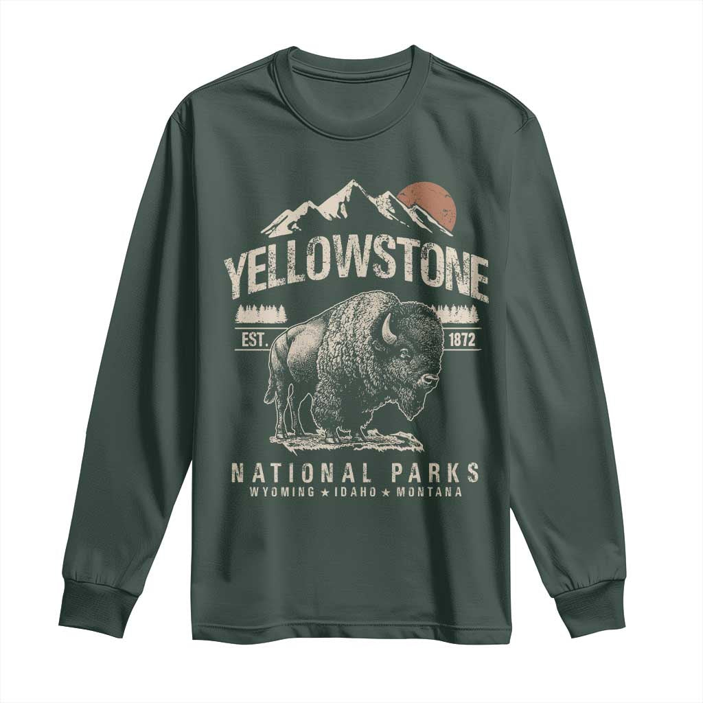 Vintage Yellowstone National Park Long Sleeve Shirt Retro Bison Nature Wildlife Forest TS10 Dark Forest Green Print Your Wear