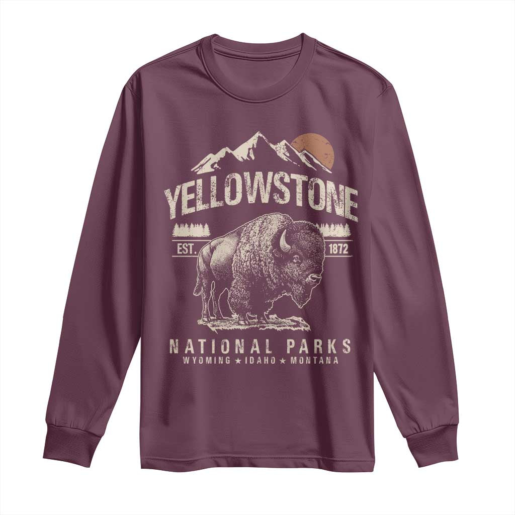 Vintage Yellowstone National Park Long Sleeve Shirt Retro Bison Nature Wildlife Forest TS10 Maroon Print Your Wear