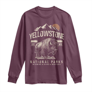 Vintage Yellowstone National Park Long Sleeve Shirt Retro Bison Nature Wildlife Forest TS10 Maroon Print Your Wear