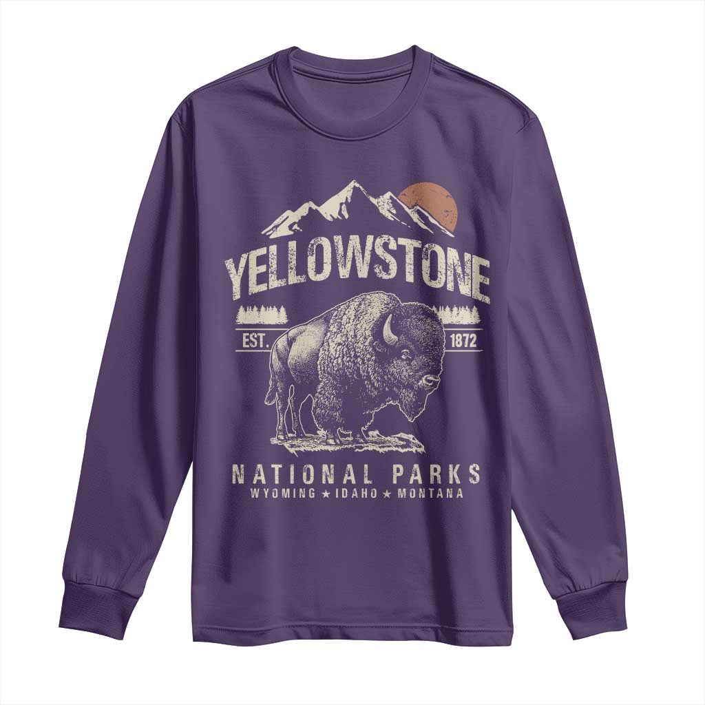 Vintage Yellowstone National Park Long Sleeve Shirt Retro Bison Nature Wildlife Forest TS10 Purple Print Your Wear