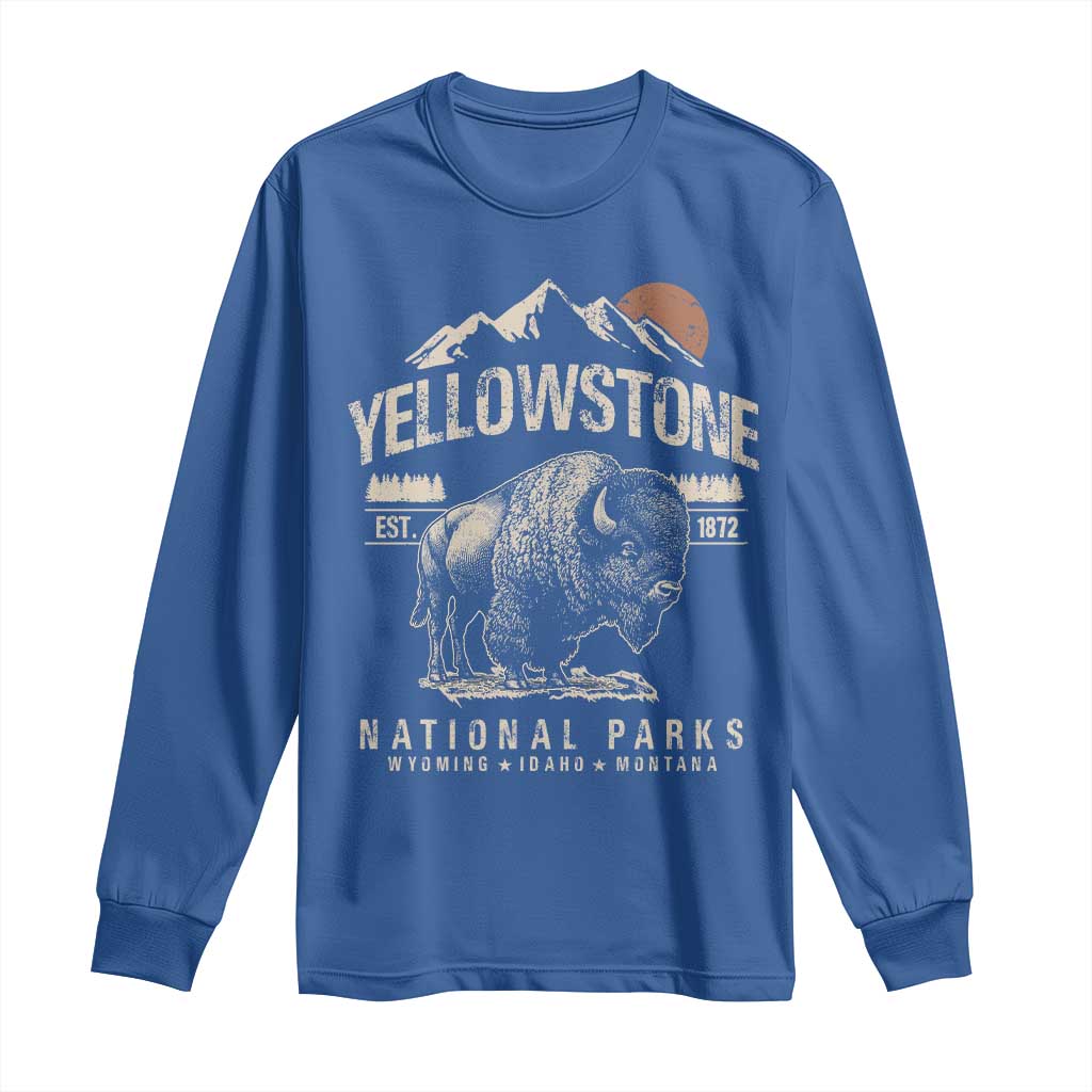 Vintage Yellowstone National Park Long Sleeve Shirt Retro Bison Nature Wildlife Forest TS10 Royal Blue Print Your Wear