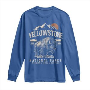 Vintage Yellowstone National Park Long Sleeve Shirt Retro Bison Nature Wildlife Forest TS10 Royal Blue Print Your Wear