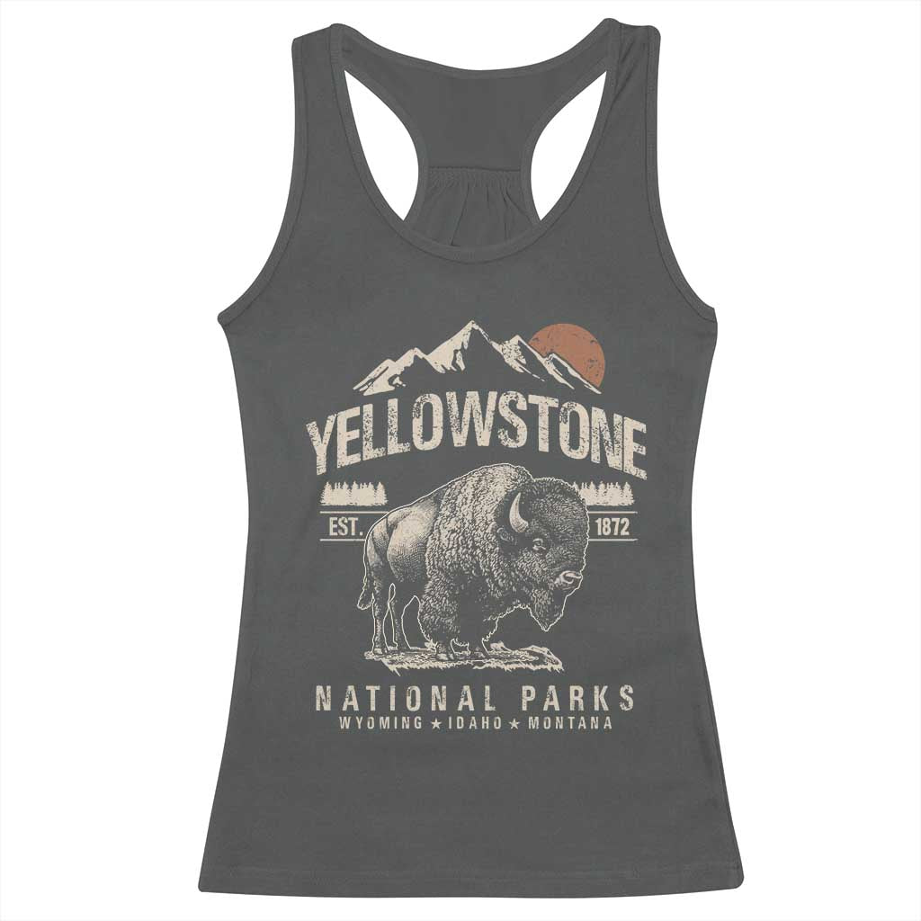 Vintage Yellowstone National Park Racerback Tank Top Retro Bison Nature Wildlife Forest TS10 Dark Heather Print Your Wear