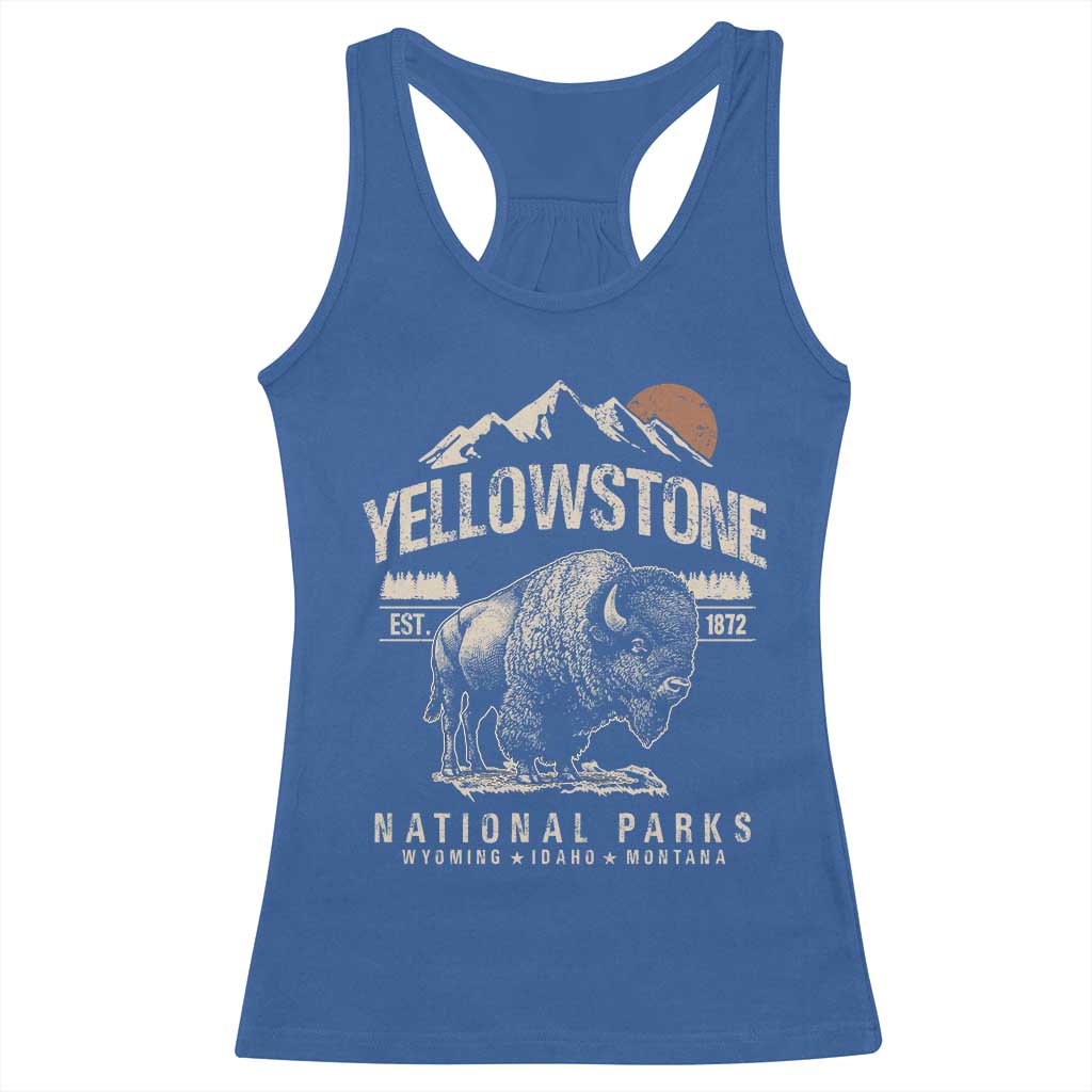 Vintage Yellowstone National Park Racerback Tank Top Retro Bison Nature Wildlife Forest TS10 Royal Blue Print Your Wear