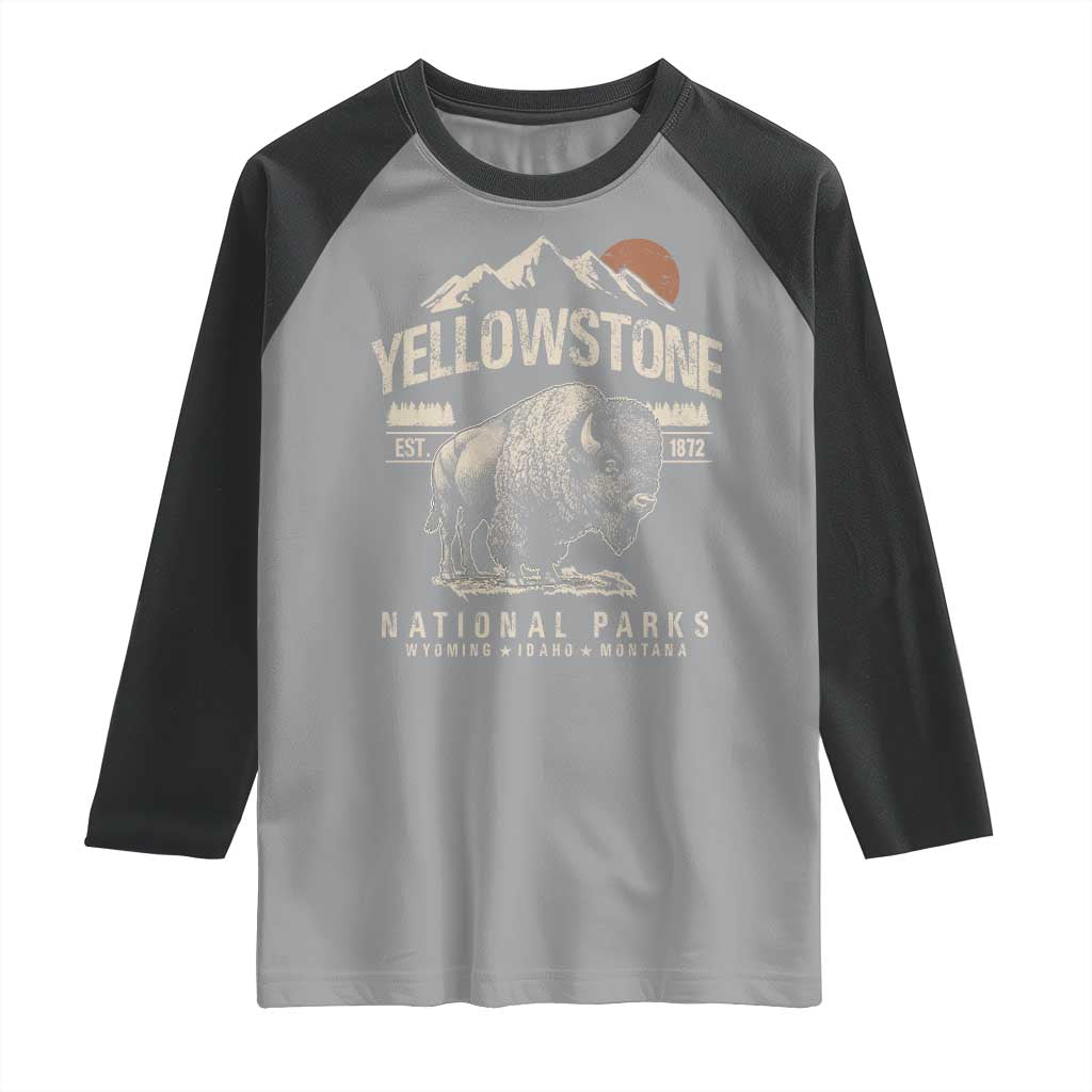 Vintage Yellowstone National Park Raglan Shirt Retro Bison Nature Wildlife Forest TS10 Sport Gray Black Print Your Wear