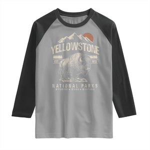 Vintage Yellowstone National Park Raglan Shirt Retro Bison Nature Wildlife Forest TS10 Sport Gray Black Print Your Wear