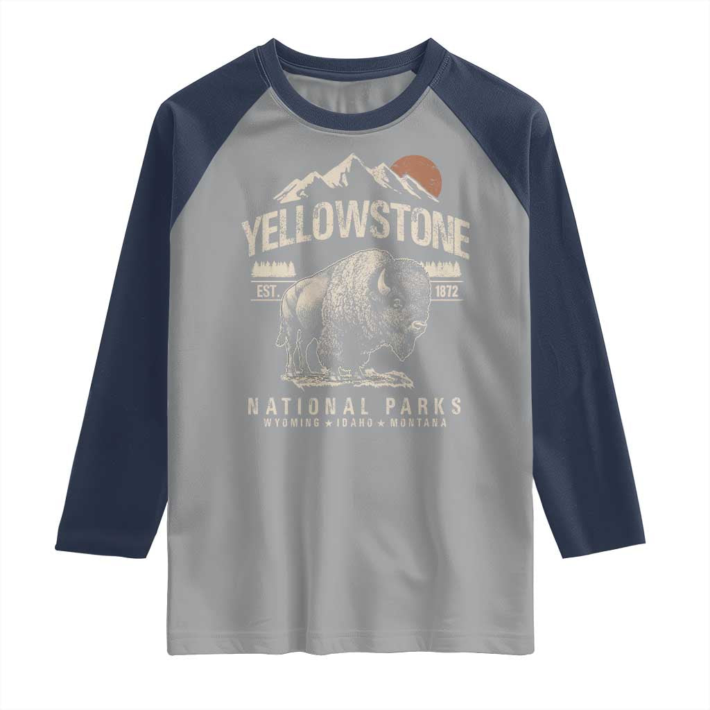 Vintage Yellowstone National Park Raglan Shirt Retro Bison Nature Wildlife Forest TS10 Sport Gray Navy Print Your Wear