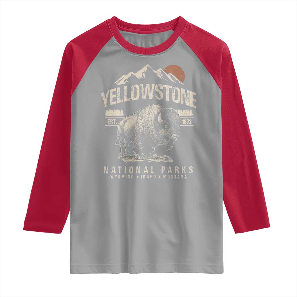 Vintage Yellowstone National Park Raglan Shirt Retro Bison Nature Wildlife Forest TS10 Sport Gray Red Print Your Wear