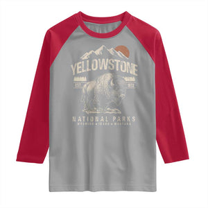 Vintage Yellowstone National Park Raglan Shirt Retro Bison Nature Wildlife Forest TS10 Sport Gray Red Print Your Wear
