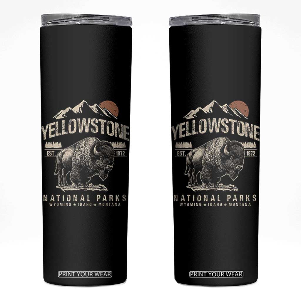 Vintage Yellowstone National Park Skinny Tumbler Retro Bison Nature Wildlife Forest TS10 Black Print Your Wear