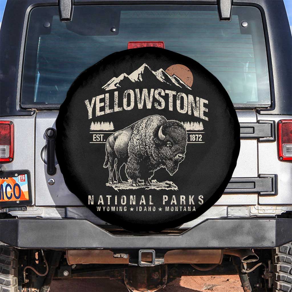 Vintage Yellowstone National Park Spare Tire Cover Retro Bison Nature Wildlife Forest TS10 No hole Black Print Your Wear