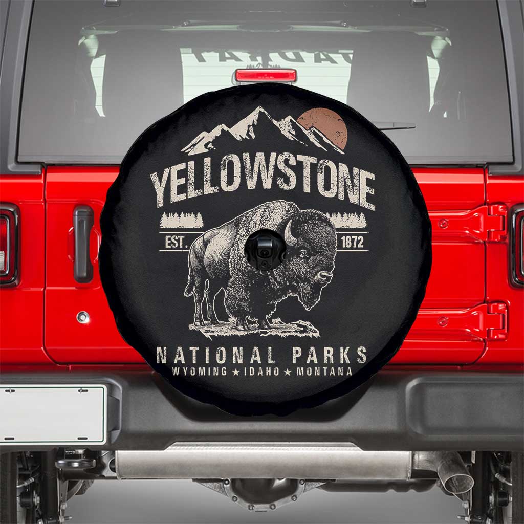 Vintage Yellowstone National Park Spare Tire Cover Retro Bison Nature Wildlife Forest TS10 Black Print Your Wear