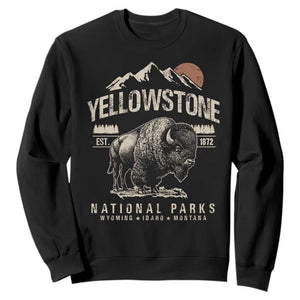 Vintage Yellowstone National Park Sweatshirt Retro Bison Nature Wildlife Forest TS10 Black Print Your Wear