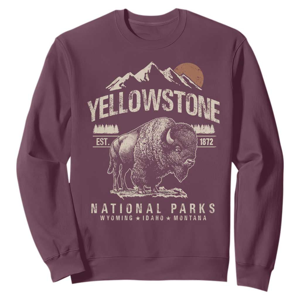 Vintage Yellowstone National Park Sweatshirt Retro Bison Nature Wildlife Forest TS10 Maroon Print Your Wear