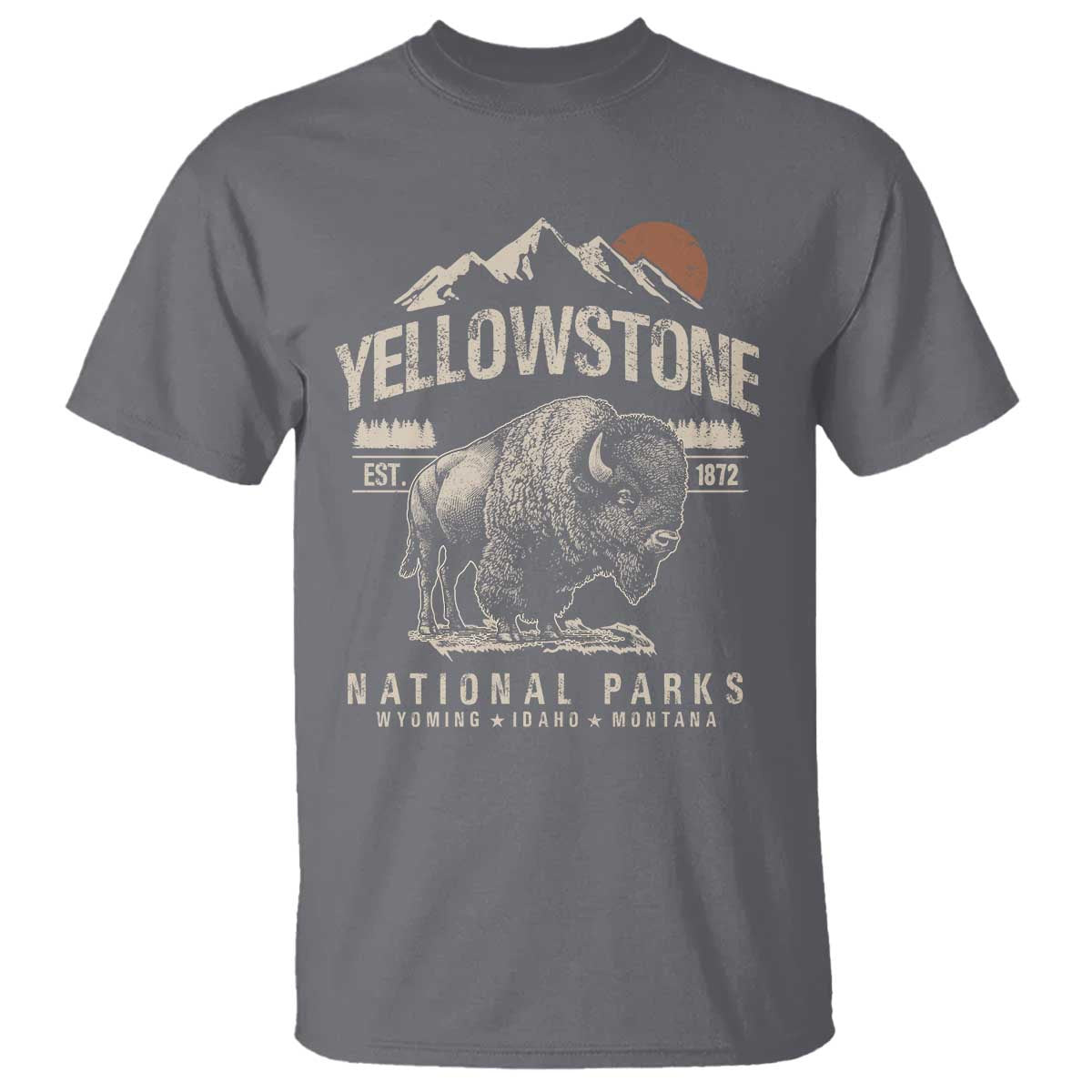 Vintage Yellowstone National Park T Shirt - Retro Bison Nature Wildlife Forest Tee TS10 Charcoal Print Your Wear