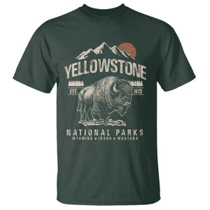 Vintage Yellowstone National Park T Shirt - Retro Bison Nature Wildlife Forest Tee TS10 Dark Forest Green Print Your Wear