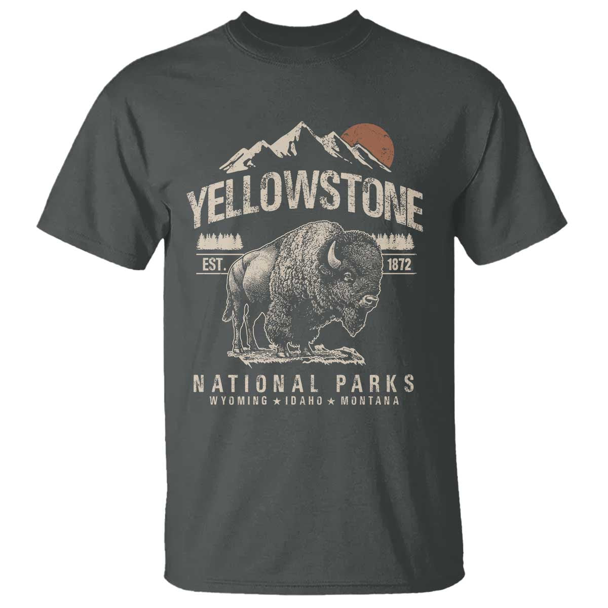 Vintage Yellowstone National Park T Shirt - Retro Bison Nature Wildlife Forest Tee TS10 Dark Heather Print Your Wear