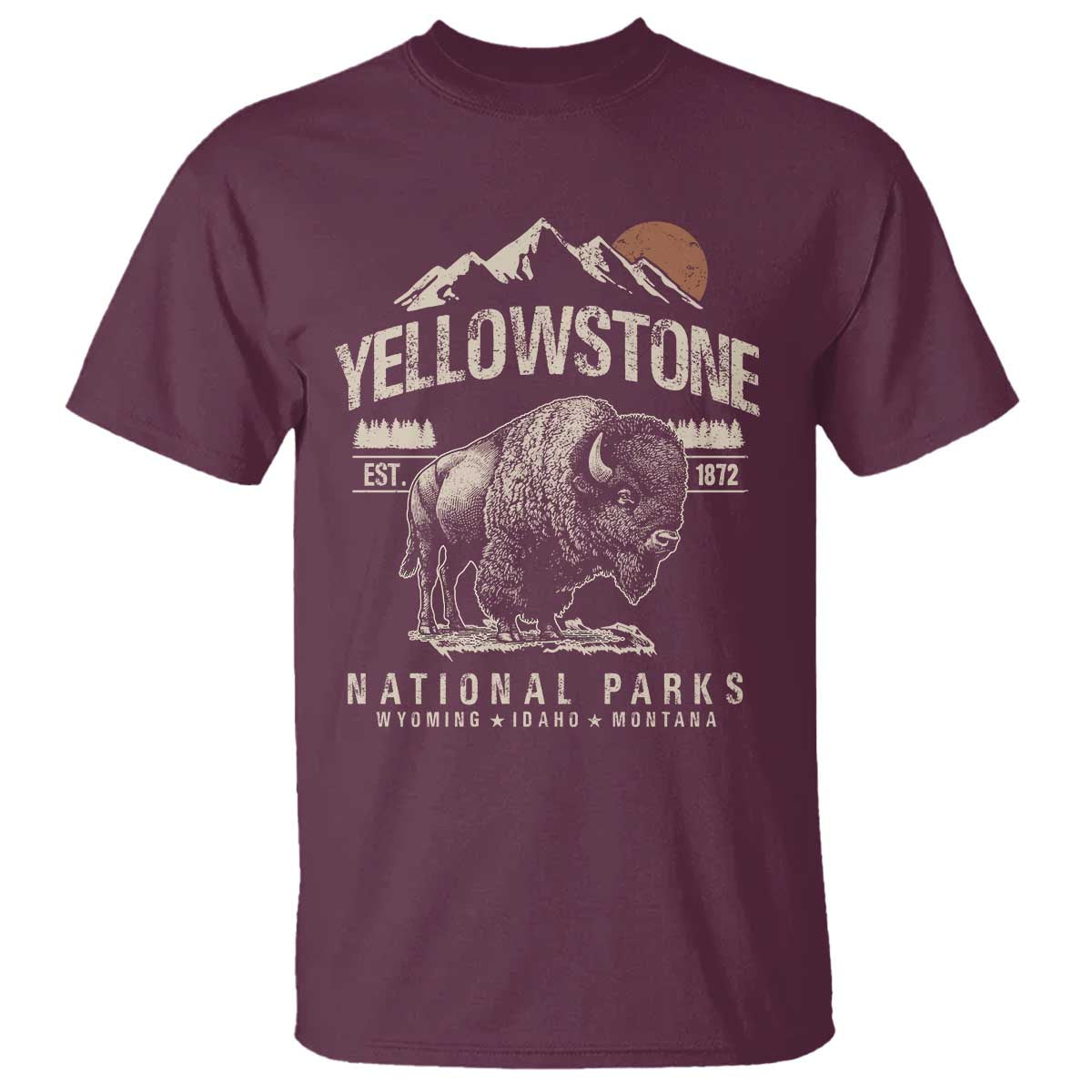 Vintage Yellowstone National Park T Shirt - Retro Bison Nature Wildlife Forest Tee TS10 Maroon Print Your Wear