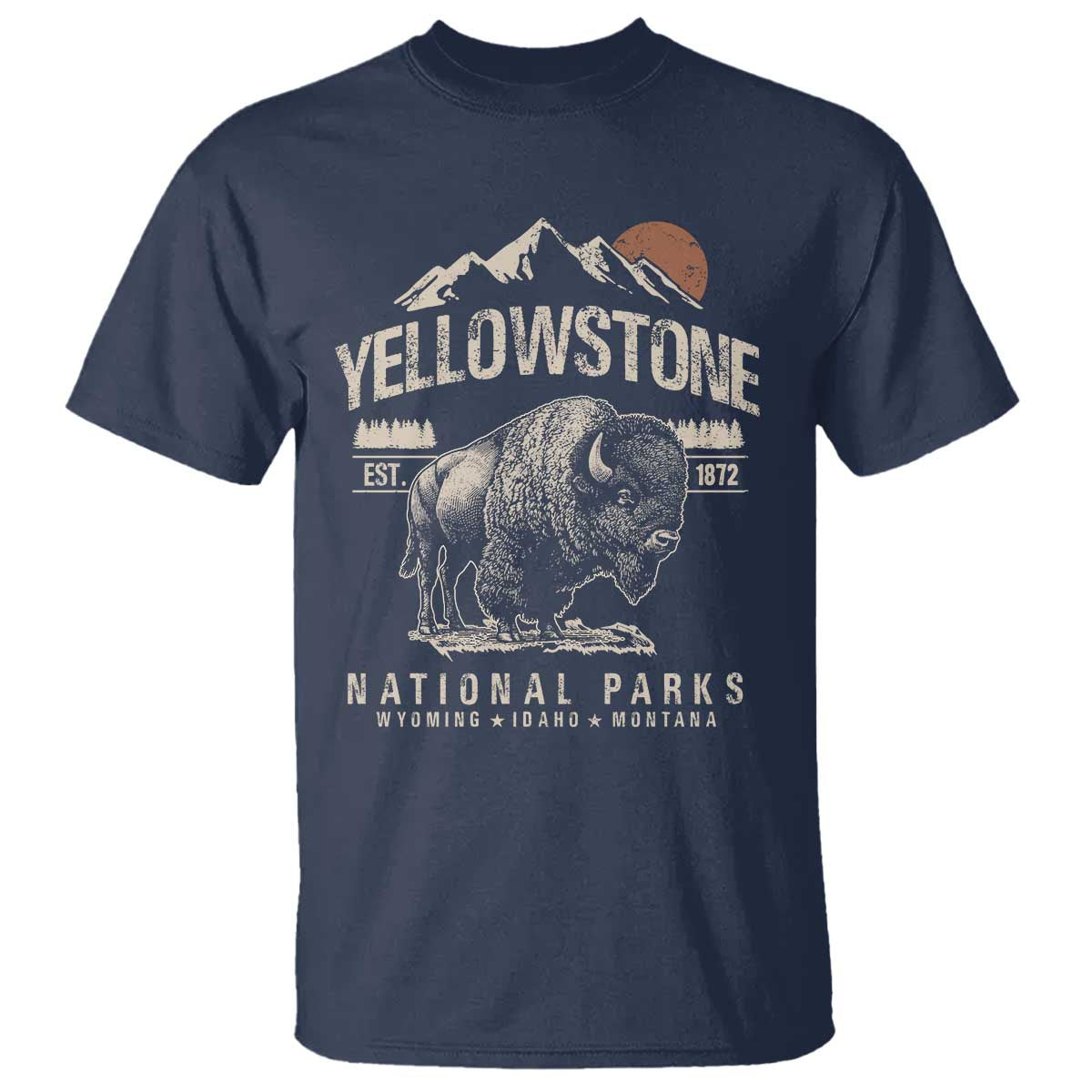 Vintage Yellowstone National Park T Shirt - Retro Bison Nature Wildlife Forest Tee TS10 Navy Print Your Wear