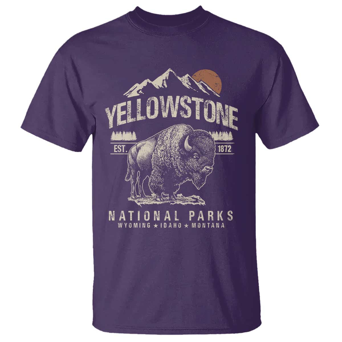 Vintage Yellowstone National Park T Shirt - Retro Bison Nature Wildlife Forest Tee TS10 Purple Print Your Wear