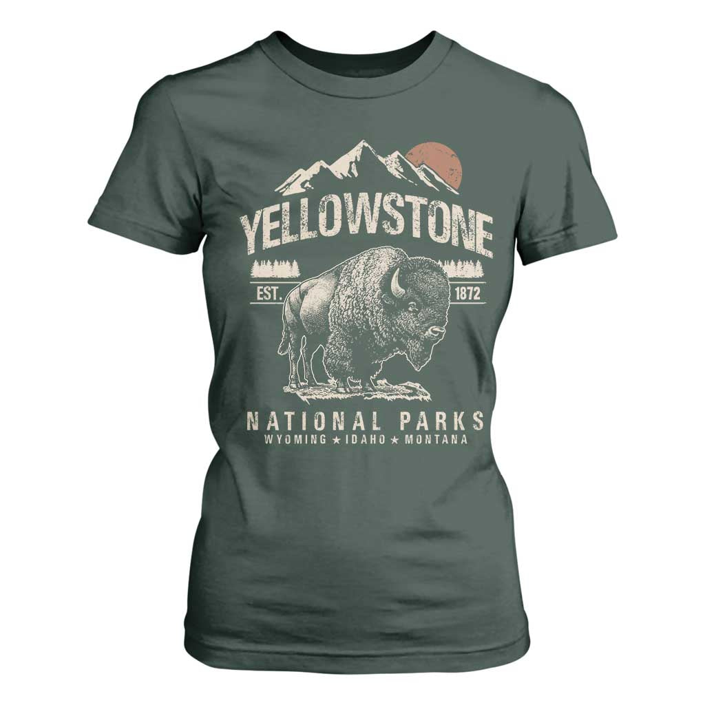 Vintage Yellowstone National Park T Shirt For Women Retro Bison Nature Wildlife Forest TS10 Dark Forest Green Print Your Wear