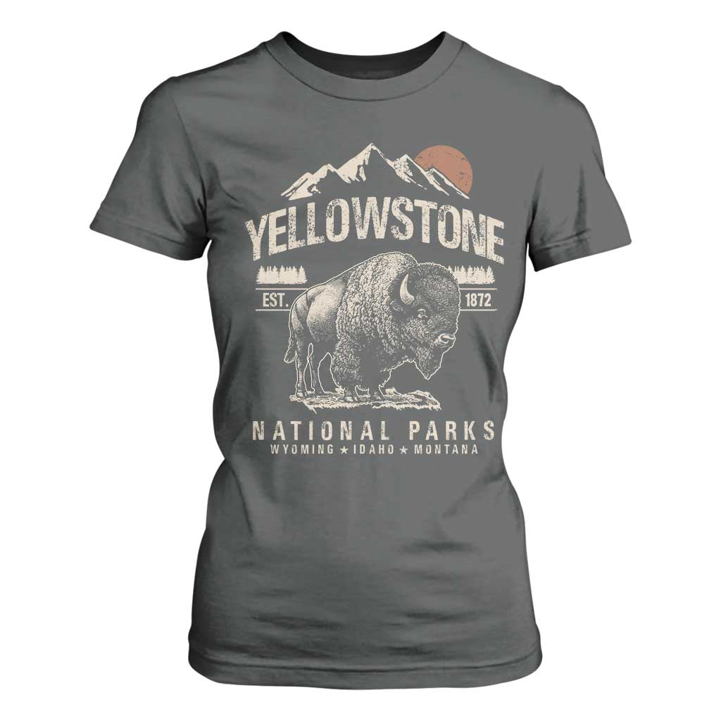 Vintage Yellowstone National Park T Shirt For Women Retro Bison Nature Wildlife Forest TS10 Dark Heather Print Your Wear