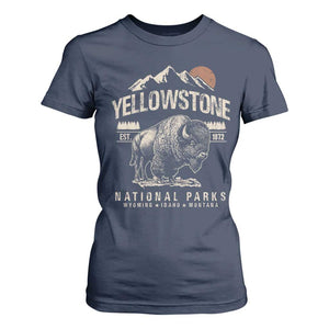Vintage Yellowstone National Park T Shirt For Women Retro Bison Nature Wildlife Forest TS10 Navy Print Your Wear